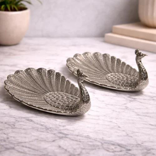 Aluminium peacock trinket dishes