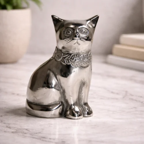 Shiny aluminium cat figurine