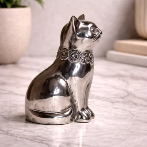 Shiny aluminium cat figurine 2