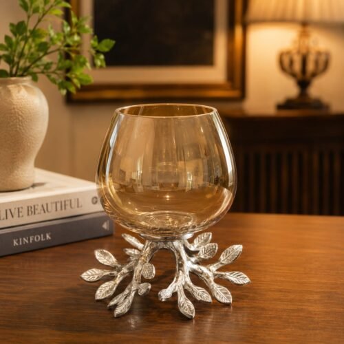 Glass flower pot with leafs
